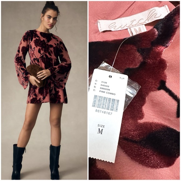 Anthropologie Dresses & Skirts - Floral Velvet Dress in Pink Combo